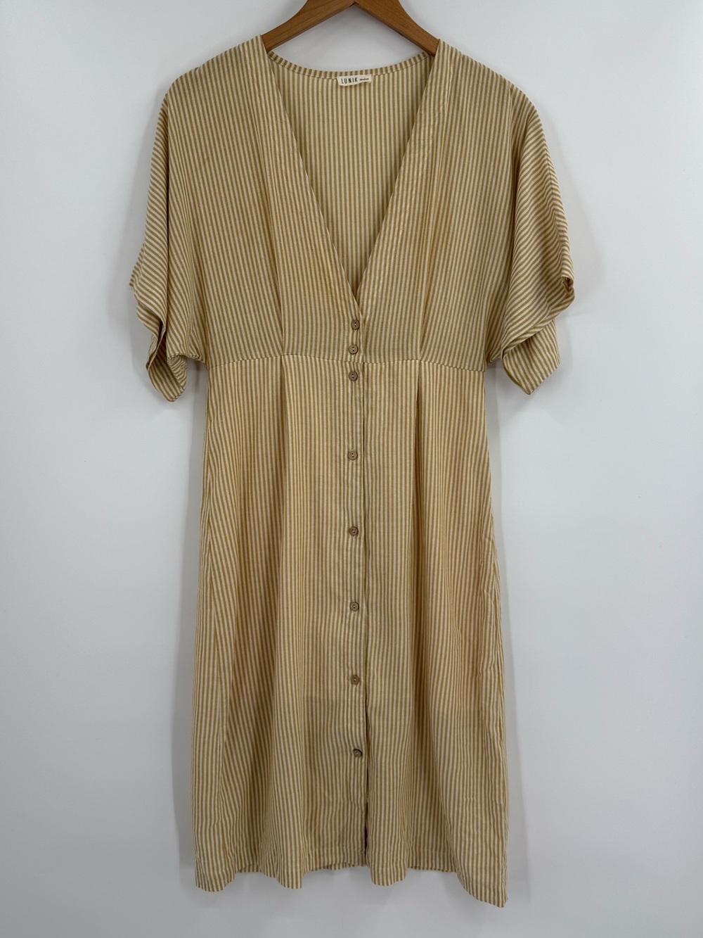 Lunik Stripe Button-Front Midi Dress | Tan/Cream | Medium